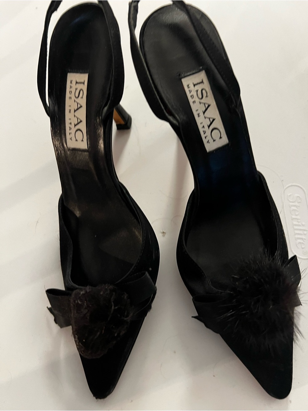 Isaac Mizrahi “Sidra” Slingback Heels with Satin Bow and Mink Pom Pom-5.5